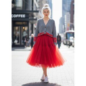 NWOT Nicolai Italy grey cardigan with red stripes, M-L